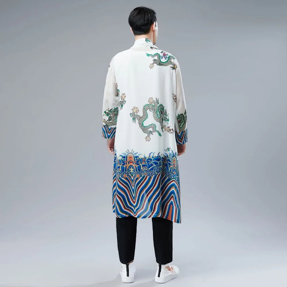LZJN 2019 Japanese Kimono Cardigan Men Dragon Pattern Print Long Kimono Cardigan Men Thin Mens Kimono Cardigan Jacket Coat  (14)