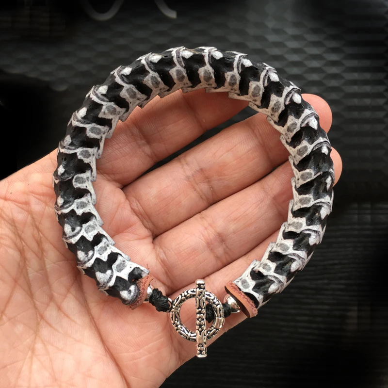

2018 Thailand Natural Snake Bone and 925 Silver Buckle Bangles & Bracelets Ethnic Vintage Jewelry Energy Bracelet For Women Men