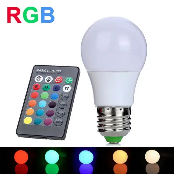 

RGB LED Lamp 3W E27 110V 220V Lampada LED RGB Bulb LED Light High Power Christmas Lights 16 Colors Change + IR Remote Controller