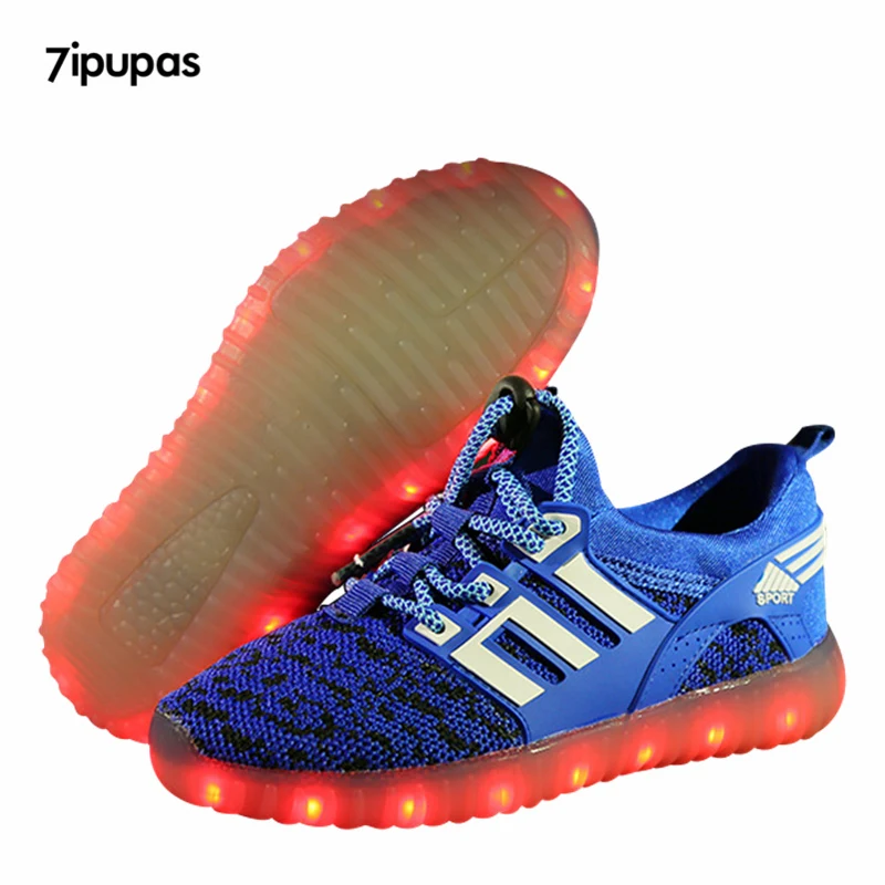 7ipupas Blue Canvas Kids Led Shoe With Usb Charging Glowing Sneakers 11 Color Soles Led Luminous Sneakers Light Up Children Shoe