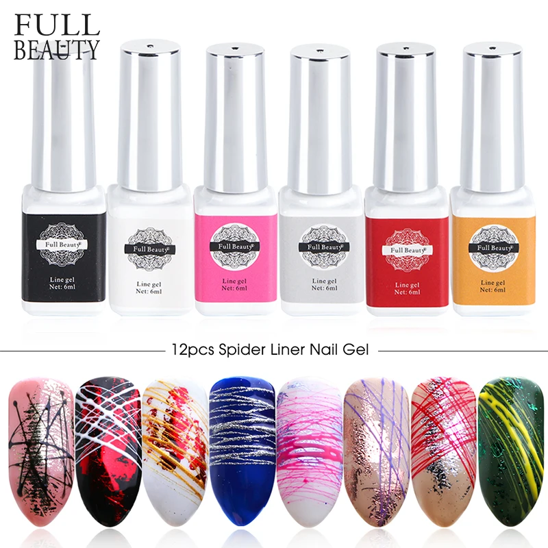 

12pcs Creative Spider Nail Gel Polish Liner Painting Silver Soak Off Pulling Silk Set For Manicure Gellak Nail Varnish CH731-1