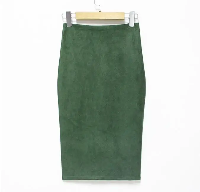 Модные женские замшевые юбки средней длины с высокой талией, зимняя длинная юбка, осенняя Весенняя юбка-карандаш с разрезом сзади для офисных леди