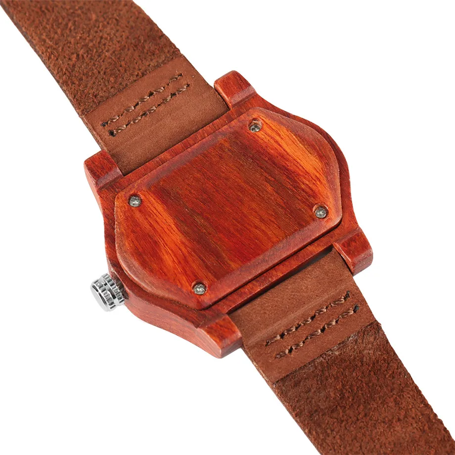 YISUYA Creative Angel Eyes Womens Natural Red Wooden Watches Fashion Casual Quartz Leather Band Elegant Wrist Watch for Men + Gift Bag (5)