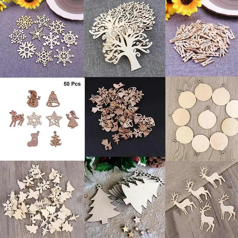 

10pcs Wood Christmas Hanging Plaque DIY Assorted Wooden Snowflake Cutouts Craft Embellishment Gift Tag Ornament For Weding Decor