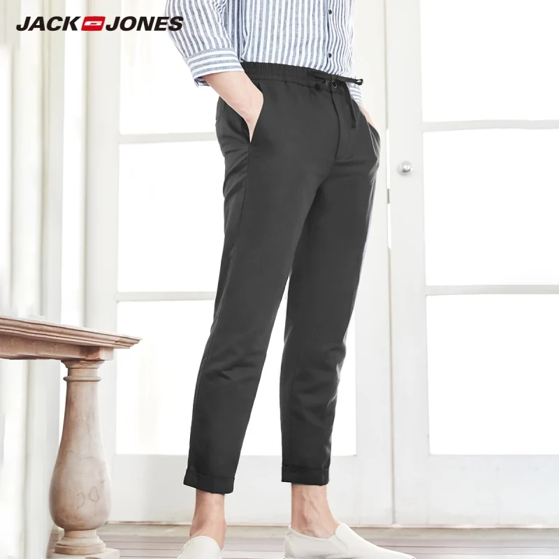 JackJones мужские зауженные льняные и хлопковые укороченные брюки повседневные брюки длиной до лодыжки мужская одежда 219114556