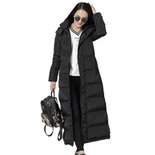 Женская пуховая хлопковая куртка X-Long черная парка Chaqueta Mujer теплая Женская хлопковая куртка с капюшоном женское плотное пальто парка C4574