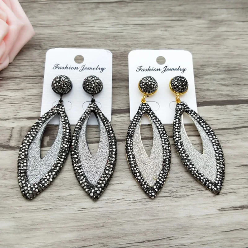 

1/5 Pairs Fashion leaf shape earrings Paved Rhinestone Crystal Charm Handmade Dangle women Jewelry ER682