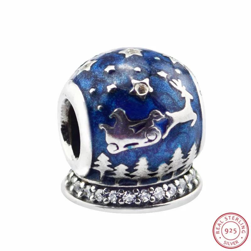

Christmas Night Beads with Santa's Sleigh Blue Enamel DIY Fit PANDORA Charms Silver 925 Original for Women Jewelry Making FL638