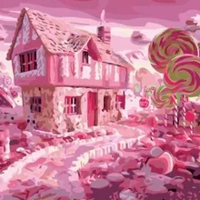 Розовый дом ручной краски ed масляной живописи по номерам DIY краски акриловые рисования подарок кисти Краски s украшения дома AOP022