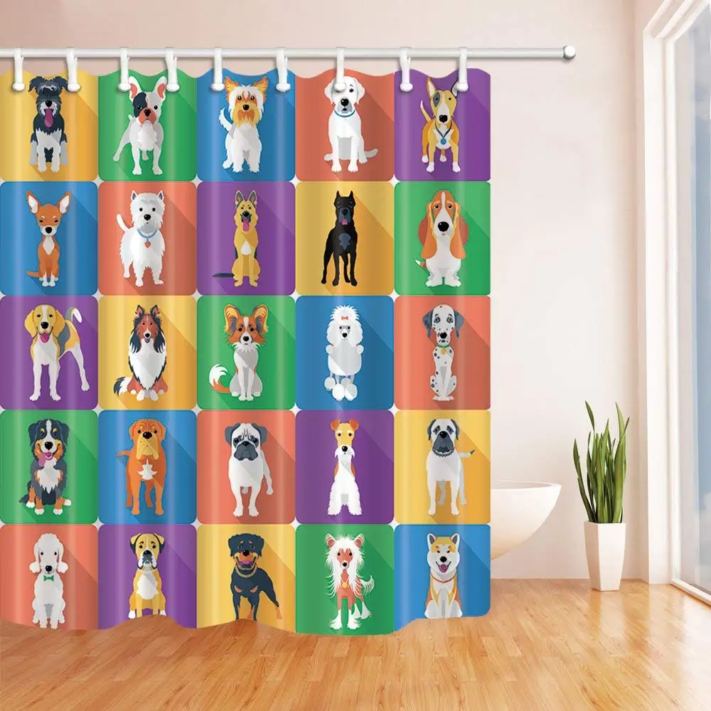

Animals Pets Bath Curtain Cartoon Dog Lover in Colorful Box Polyester Fabric Waterproof Shower Curtain for Bathroom