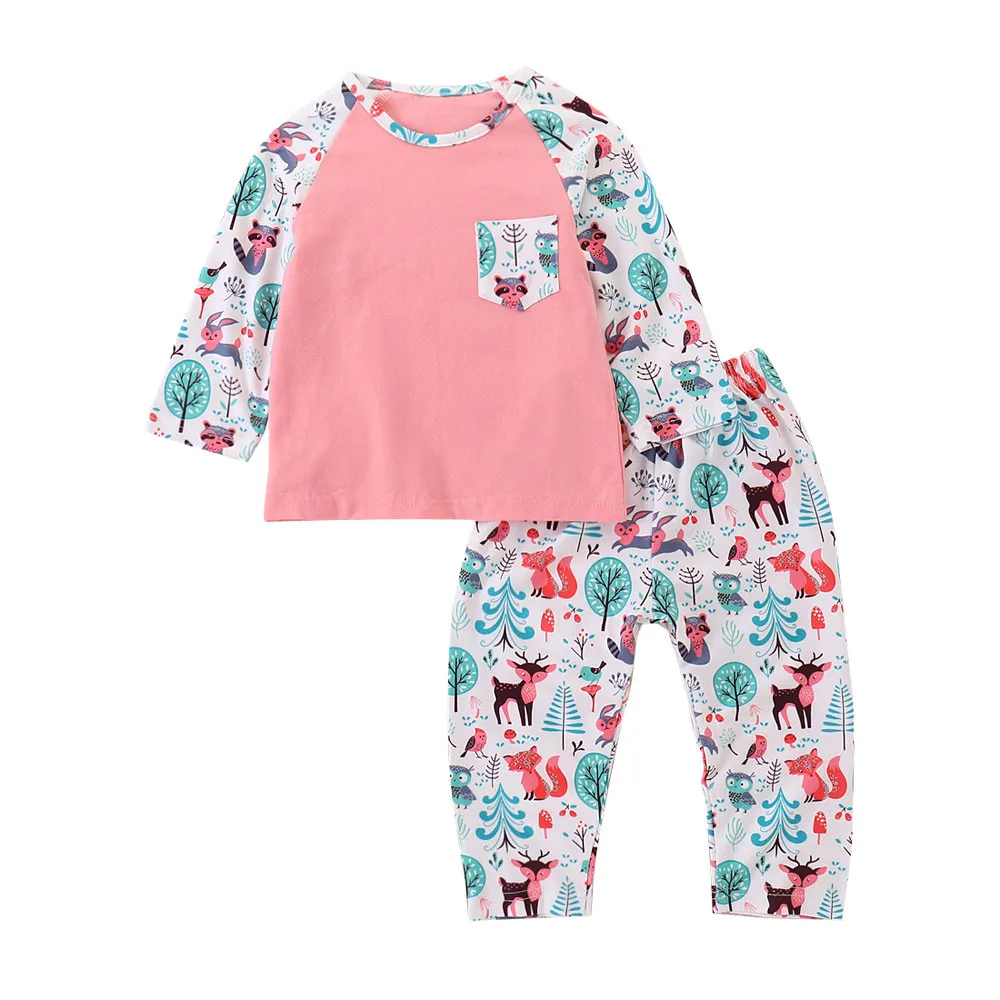 High Quality Toddler Baby Girls Kids Cartoon Print Tops+Pants Outfits Clothes Set Cute Floral Romper Baby Girls Clothes