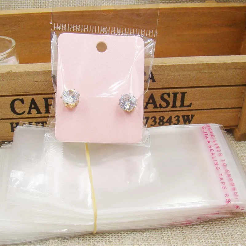 wholesale pearl pink paper stud earring card 200pcs +200pcs opp bag for jewelry earring package