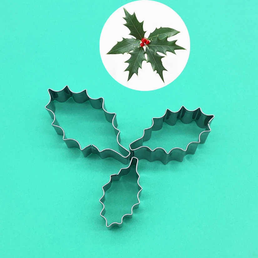 3 pcs/set Holly Leaf Cutters Set, Stainless Steel Fondant Cake Cookie