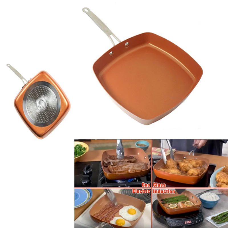 Non stick Copper Square Frying Pan with Ceramic Frying Red Pans Copper