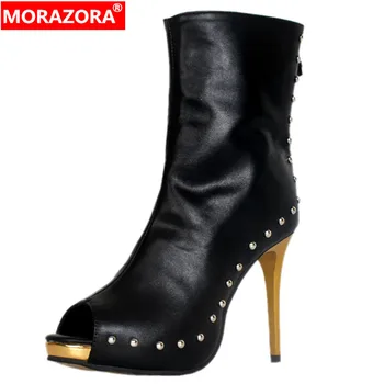 

MORAZORA 2020 plus size 47 women ankle boots open toe pu summer boots sexy super high heels party prom wedding shoes woman