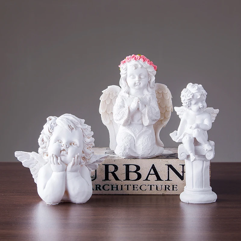 

White Angel Character Sculpture Resin Decoration Modern Home Decor Crafts figurine Desktop people statue Holiday Gift