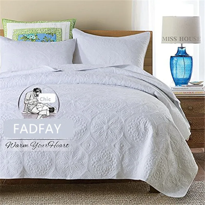 FADFAY Cotton Blanket Bed Set Luxury White And Beige Bedding Set 3