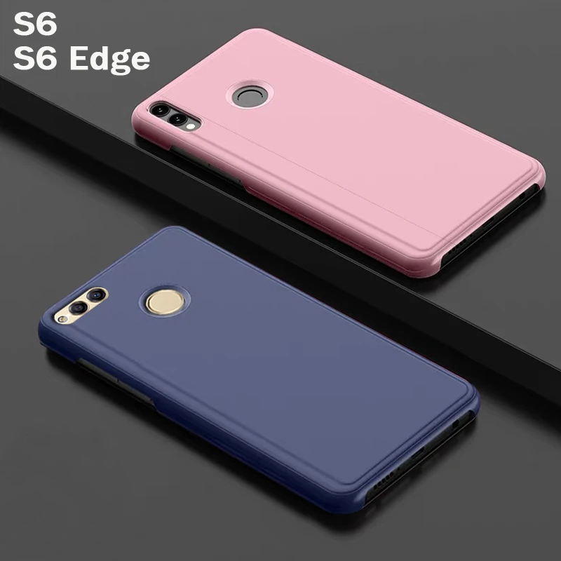 Откидной смарт зеркальный чехол для телефона samsung galaxy S6 Edge Plus S 6 S6edge кожаный