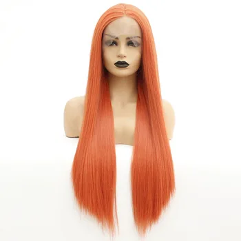 

V'nice Synthetic Lace Front Wig Women's Straight Hair Natural Hairline Orange Red Wigs Middle Part Heat Resisatnt Fiber