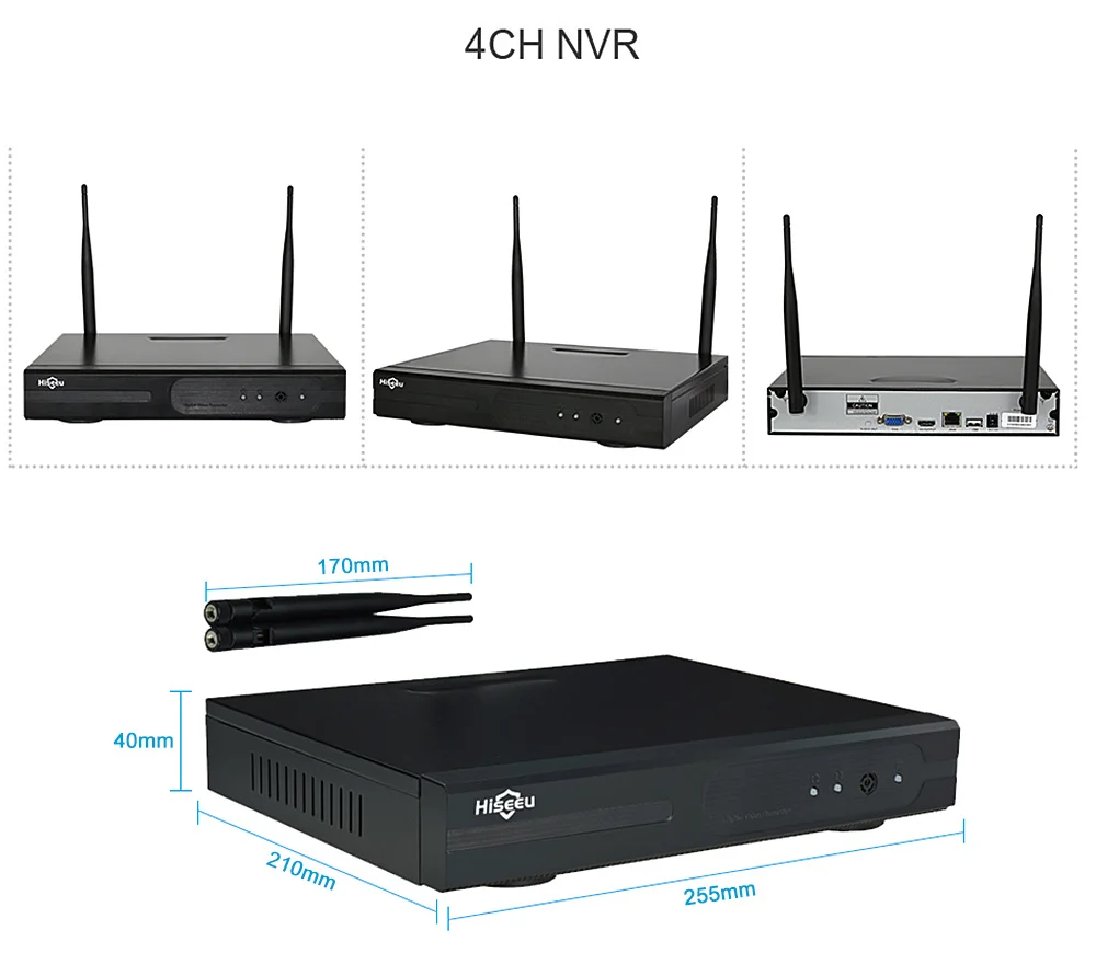 Hiseeu Беспроводной NVR 1080P HD наружная домашняя камера безопасности Система 4CH CCTV видеонаблюдение NVR комплект 960P Wifi камера набор черный