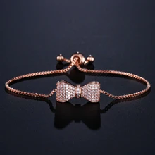 UILZ сверкающий браслет с фианитами, Модные женские ювелирные изделия, милый бант и регулируемая цепочка, Браслет-манжета для невесты UB2034