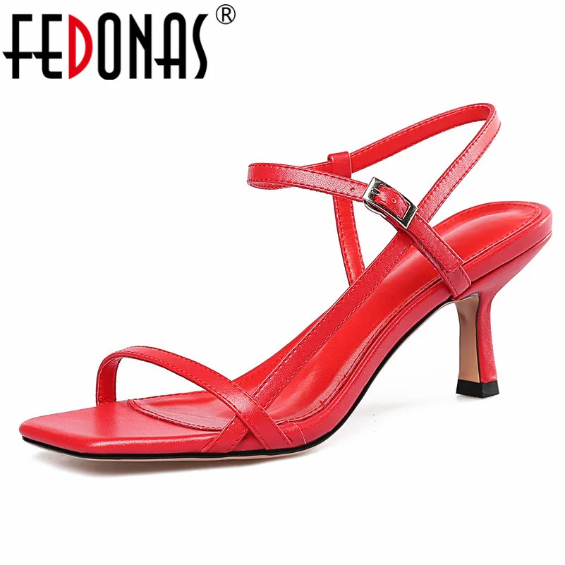 

FEDONAS 2019 Summer New Brand Design Square Toe Strange Style Women Sandals Buckle Thin Strap High Heels Party Basic Shoes Woman