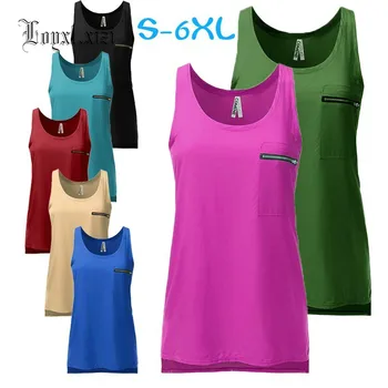 

Summer hot sell explosion pocket pure Chiffon sleeveless T-Shirt Large Size women vest LQ0073