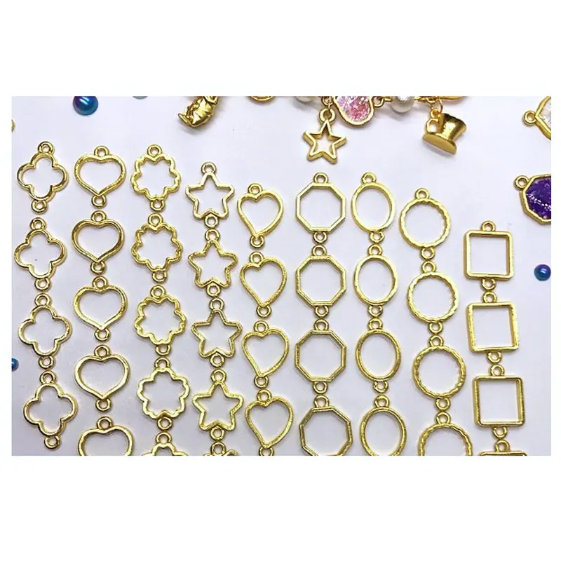 

36pcs 9 styles mix Mini Sakura Bracelet Resin Hexagon Bezel Setting DIY Jewelry Heart Pendant Oval Charm Gold Handmade Necklace