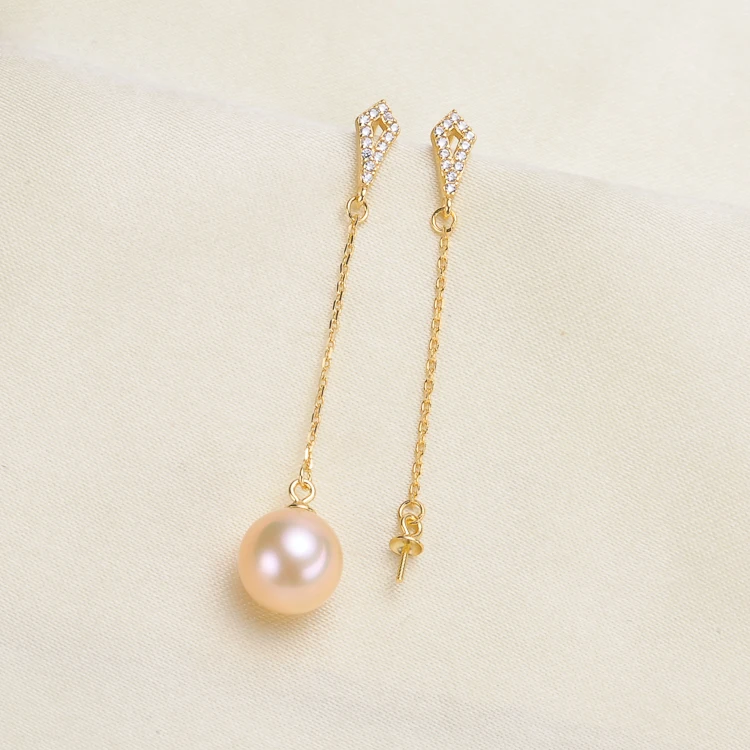 S925 Sterling Silver Rhombus Drop Earrings Settings Women DIY Pearl