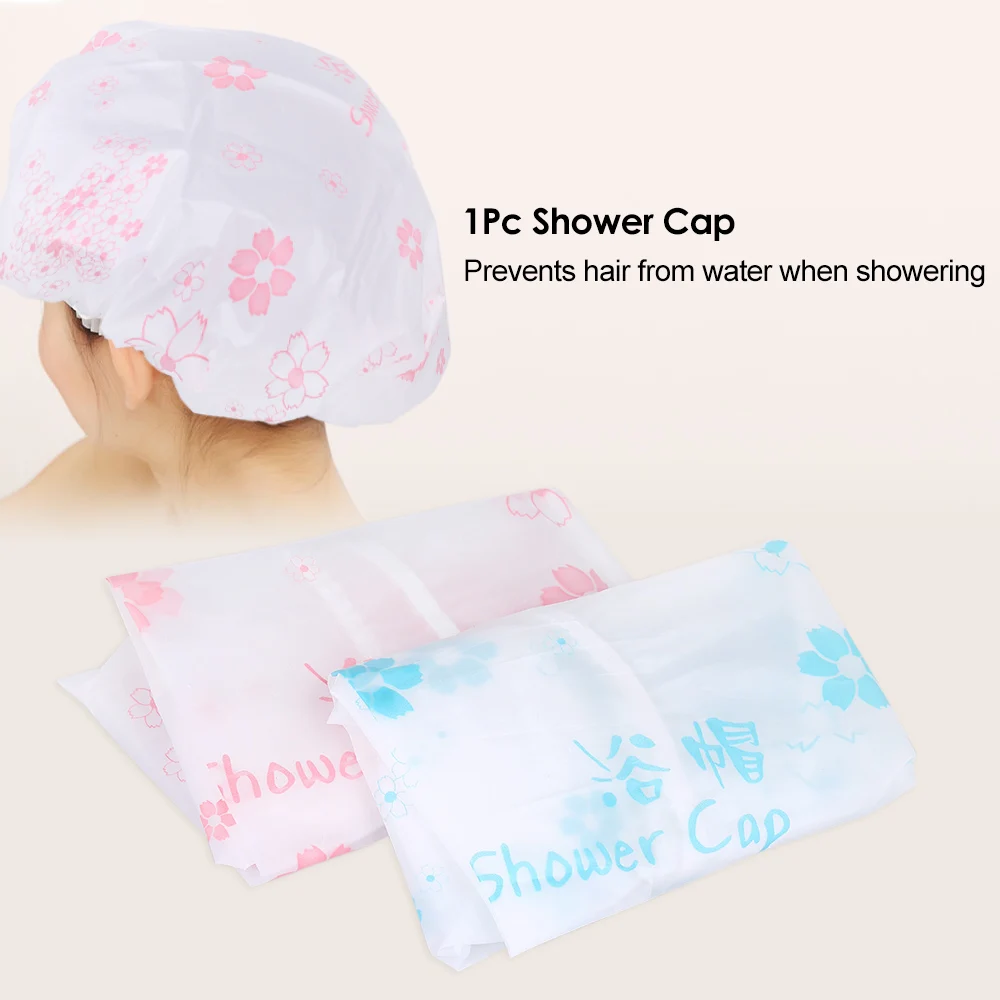 1Pc Shower Cap Hair Hat Net Plastic Shower Cap Waterproof Head Cover