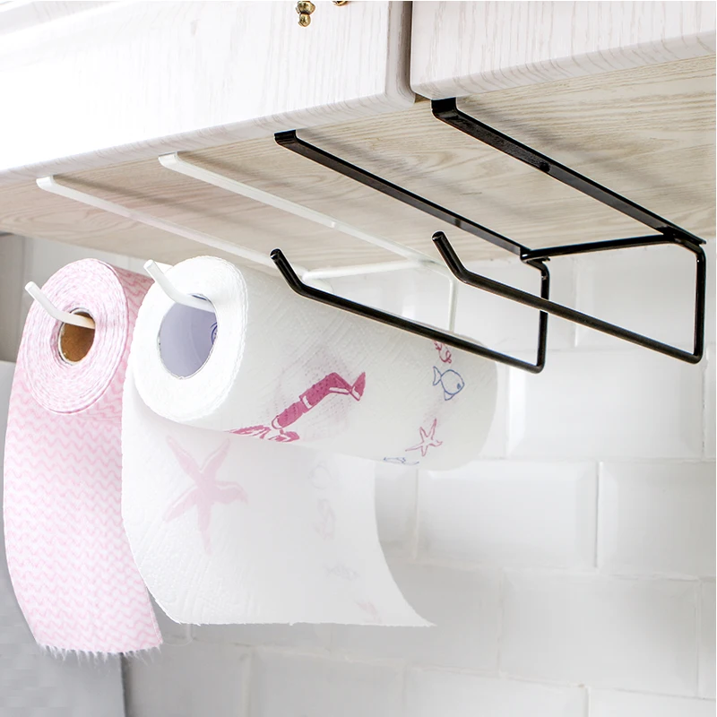 

SAFEBET Iron Roll Paper Rack Kitchen Cupboard Hanging Paper Towel Holder Rack Tissue Cling Film Storage Rack 1pc hanging rack