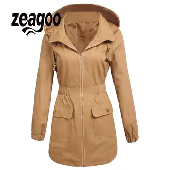

zeagoo Waist Long Sleeve Hooded Elastic Women Military Anorak Jackets Parka Hoodie Coat