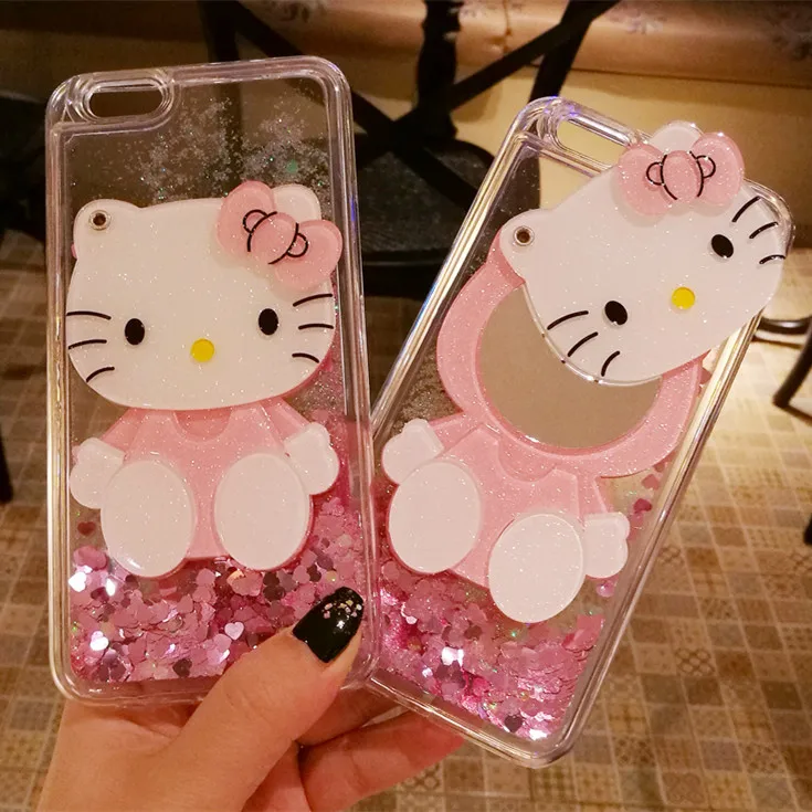 

3D move For iPhone Xs /xsmax case cute bling love liquid for iPhone 8 7 6 6s plus pink shell + hang neck strap for iphone 8 plus