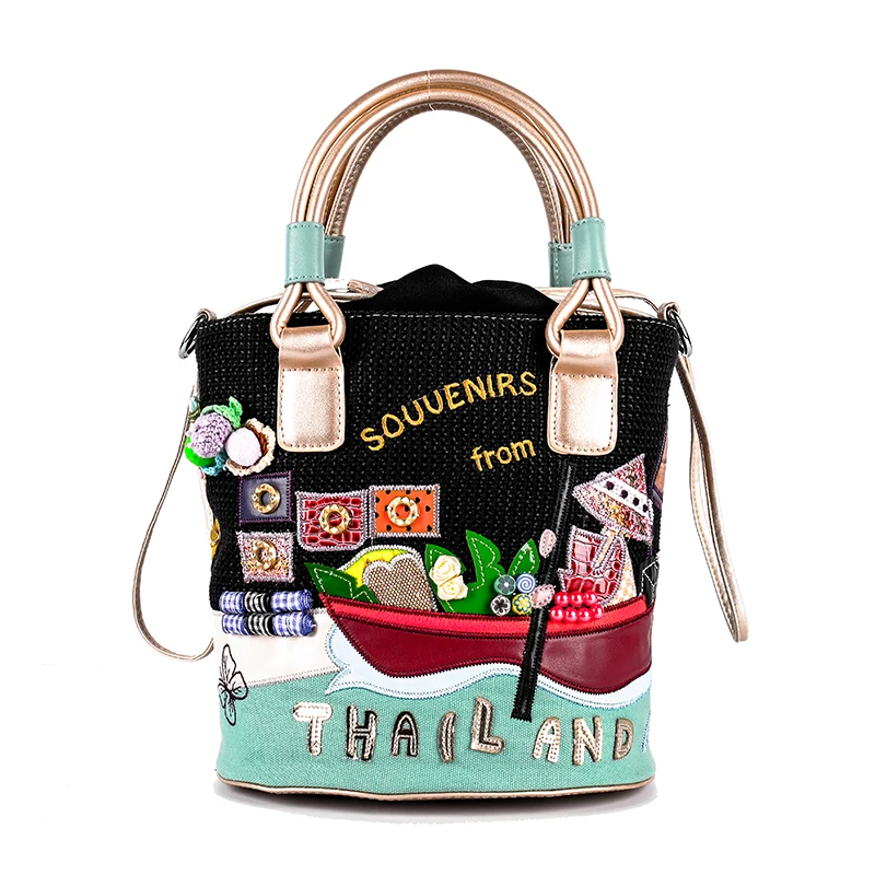 Jennifer PU Leather Top-Handle Handbags Beach Landscape Single-Shoulder Tote Crossbody Bag Messenger Bags For Women