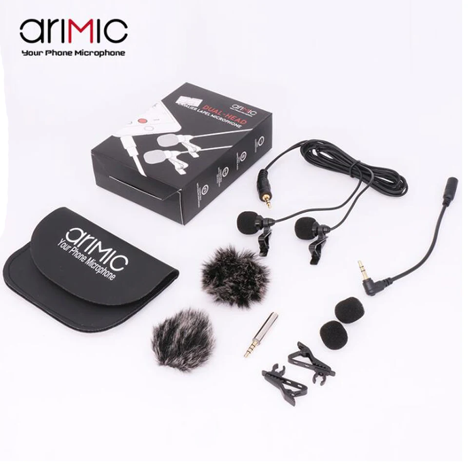 

Professional Dual-head Lavalier Microphone Lapel Clip-on Omnidirectional Condenser Mic for iPhone,Android,PC,Recording