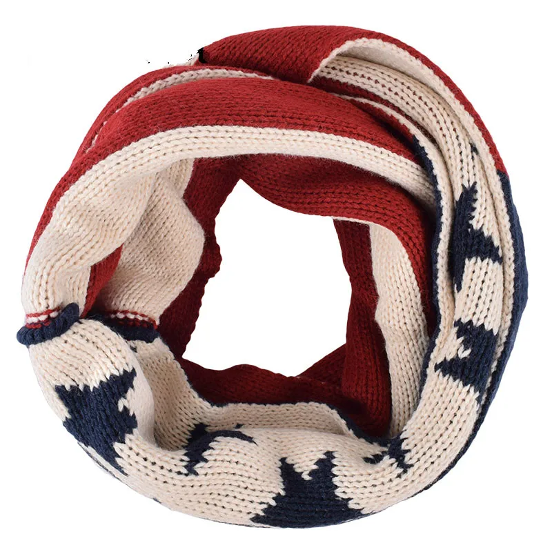 Унисекс толстый теплый американский флаг США Зимний вязаный бесконечный круглый шарф зимние петли шарфы для женщин и мужчин AA10076