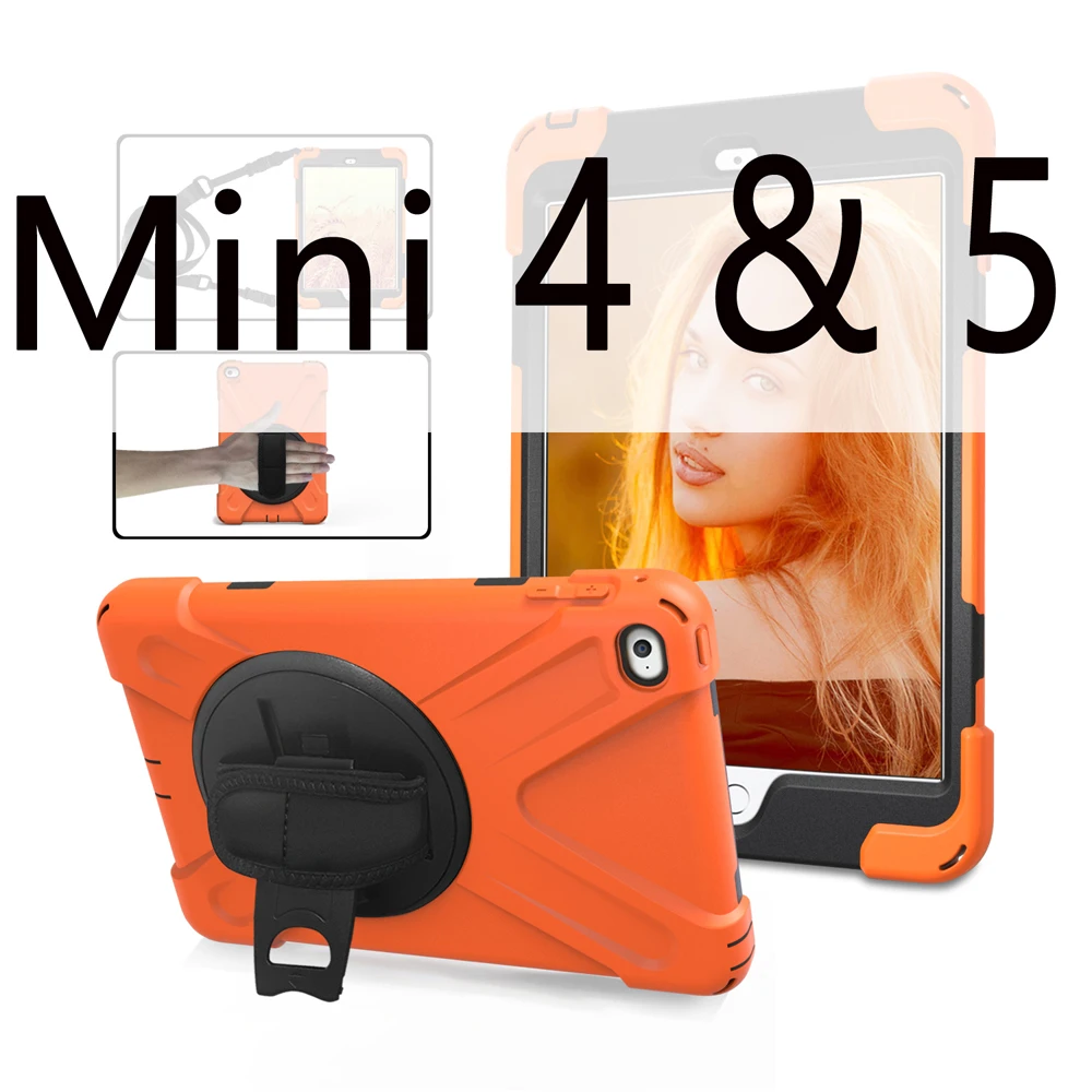 Orange Противоударный чехол для ipad mini 1 2 3 4 детей/ipad mini 5 чехол с подставкой и ремешком на руку силиконовый безопасный Чехол для детей - Цвет: Orange