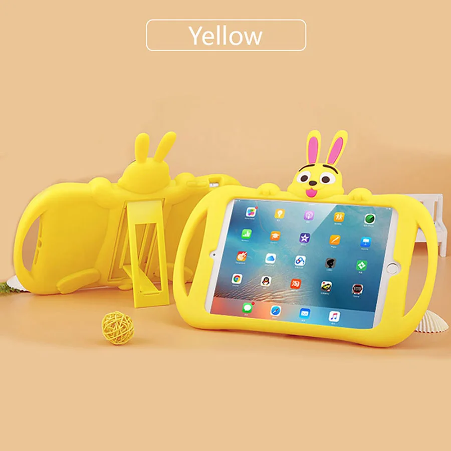 Дети противоударный чехол для iPad 9,7 Air 2 колесика с камерой низкого давления х Дети мультфильм кролик безопасный силиконовая подставка чехол для планшета чехол для iPad 5 6 - Цвет: yellow