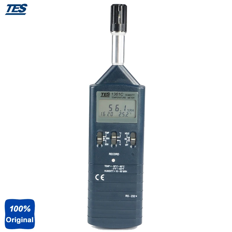 TES-1361C двойной дисплей ЖК-дисплей/часы 7000 запись Datalogging измеритель температуры влажности