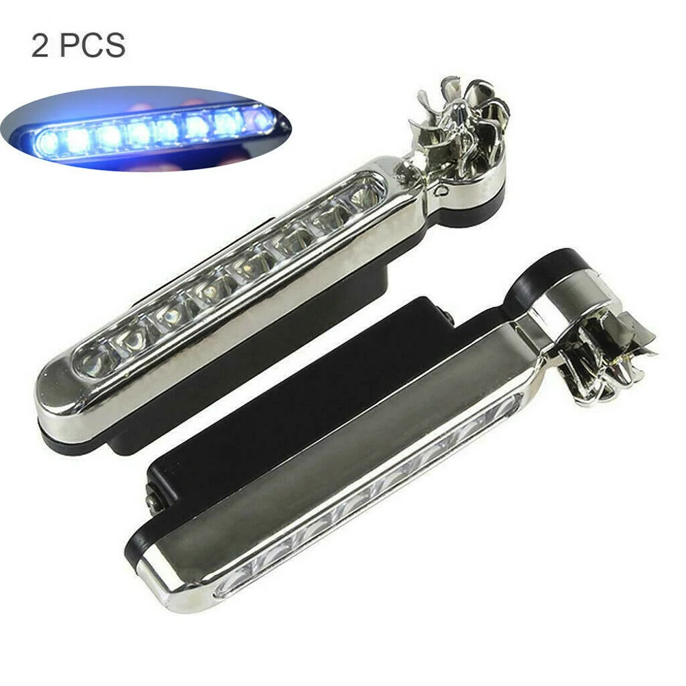 2 pcs Wind Driven Car Front Lights With Fan Rotation For Car Fog Warning 8x LEDs