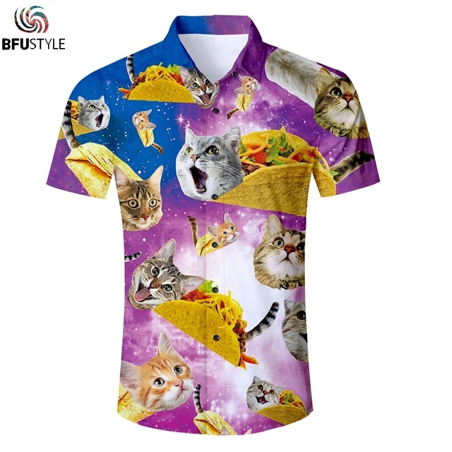 2018 Summer Funny Polo Shirts Men Cute Animal Cat Watercolor Printed