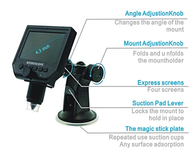 1-600x 3.6MP USB Digital Electronic Microscope Portable 8 LED VGA Microscopio With 4.3