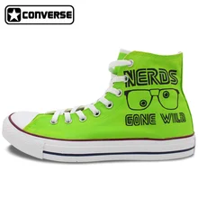Bright Green Sneakers Converse All Star Nerds Gone Wild Cube Design Custom Hand Painted Shoes High Top Sneakers Woman Man