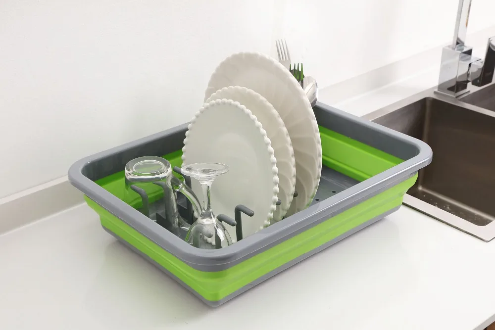 

Foldable DIY Silicone Dish Rack Kitchen Storage Rack Drainer Plate Cups Stand Display Holder free shipping z19