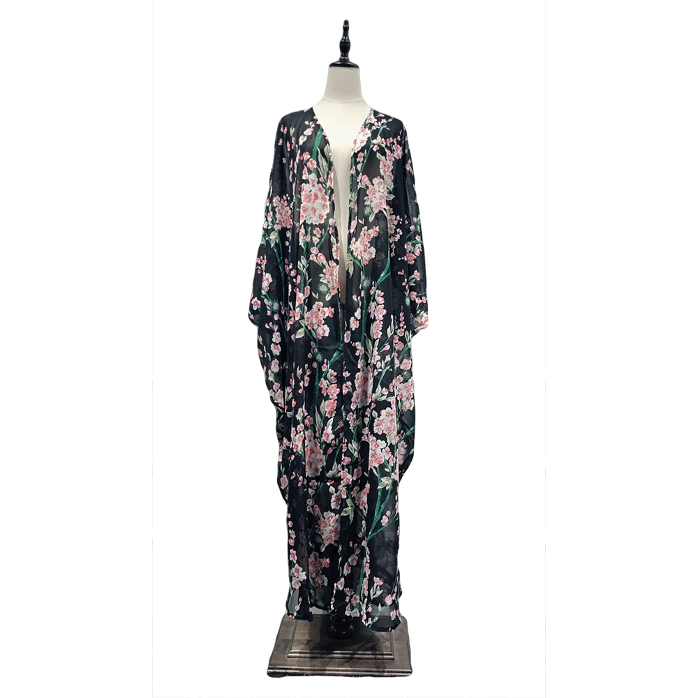 

2019 Abaya Dubai Floral Print Peach Blossom Asymmetrical Ramadan Moroccan Kaftan Eid Mubarak Islamic Clothing