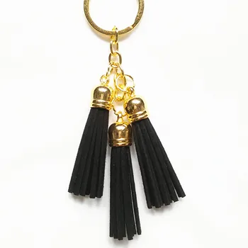 

100piece/pack Leather Design Superfine Fiber 3 Tassel Keychains Golden Fashion Key Ring Women Bag Charming Pendant Car Key