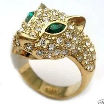 

Wholesale FREE SHIPP >Valentine's Day gift! Hot! leopard head green zircon eye & stone Ring, 8#