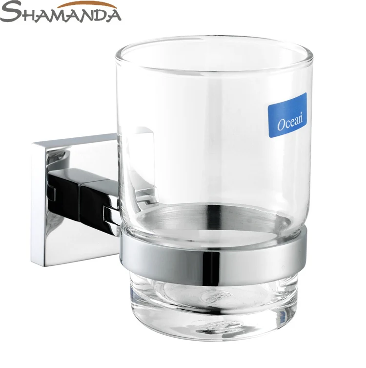 Free Shipping Solid Brass Chrome Finishing Square Single Cup Holder Toothbrush Bathroom Accessories Products-99001 | Обустройство