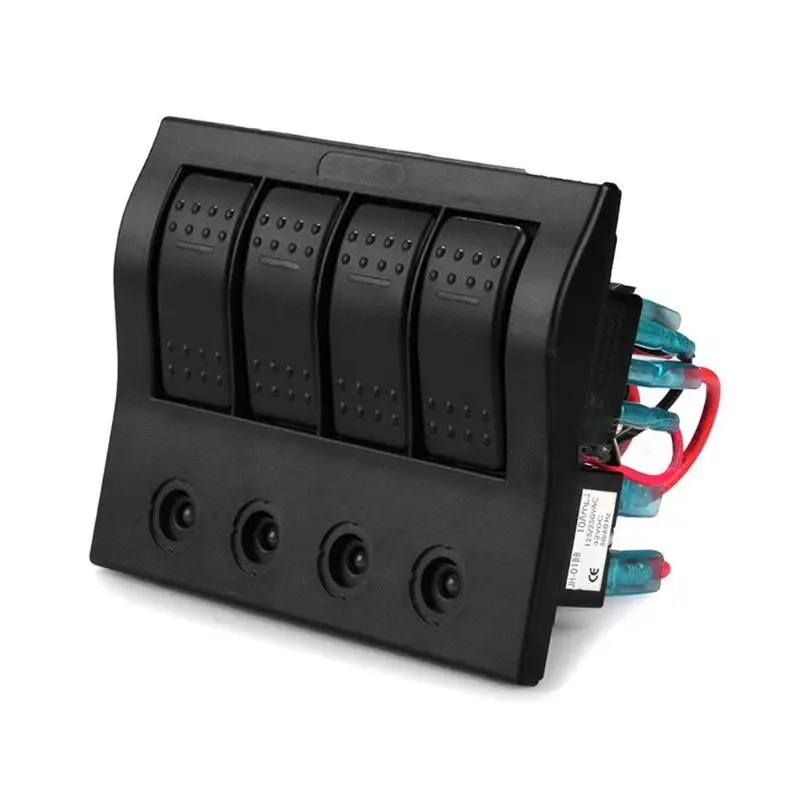 VODOOL Waterproof 4Gang Blue Light LED Boat Marine Rocker Switch Panel