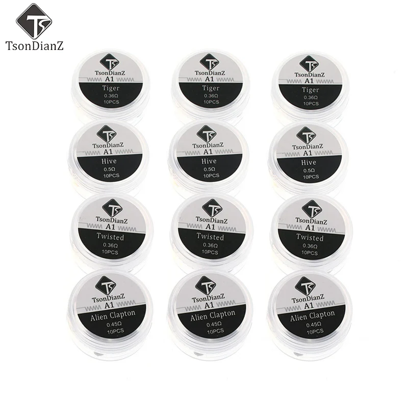 

10pc Tsondianz A1 Flat Twisted Wire Fused Clapton Coil Hive Premade Wrapped Wire Alien Mix Twist Quad Tiger Heating Coil